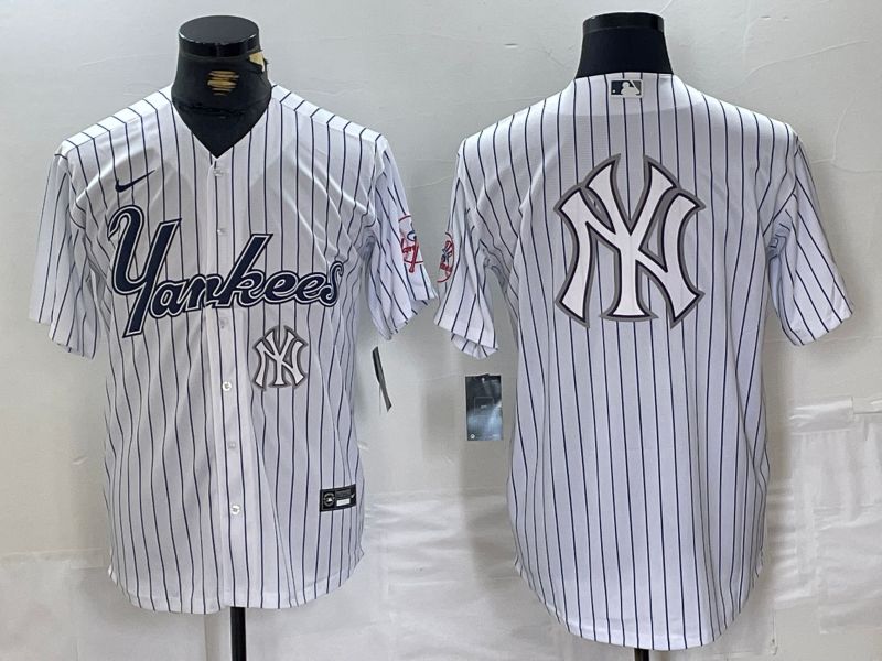 Men New York Yankees Blank White stripe Three generations joint names Nike 2024 MLB Jersey style 15